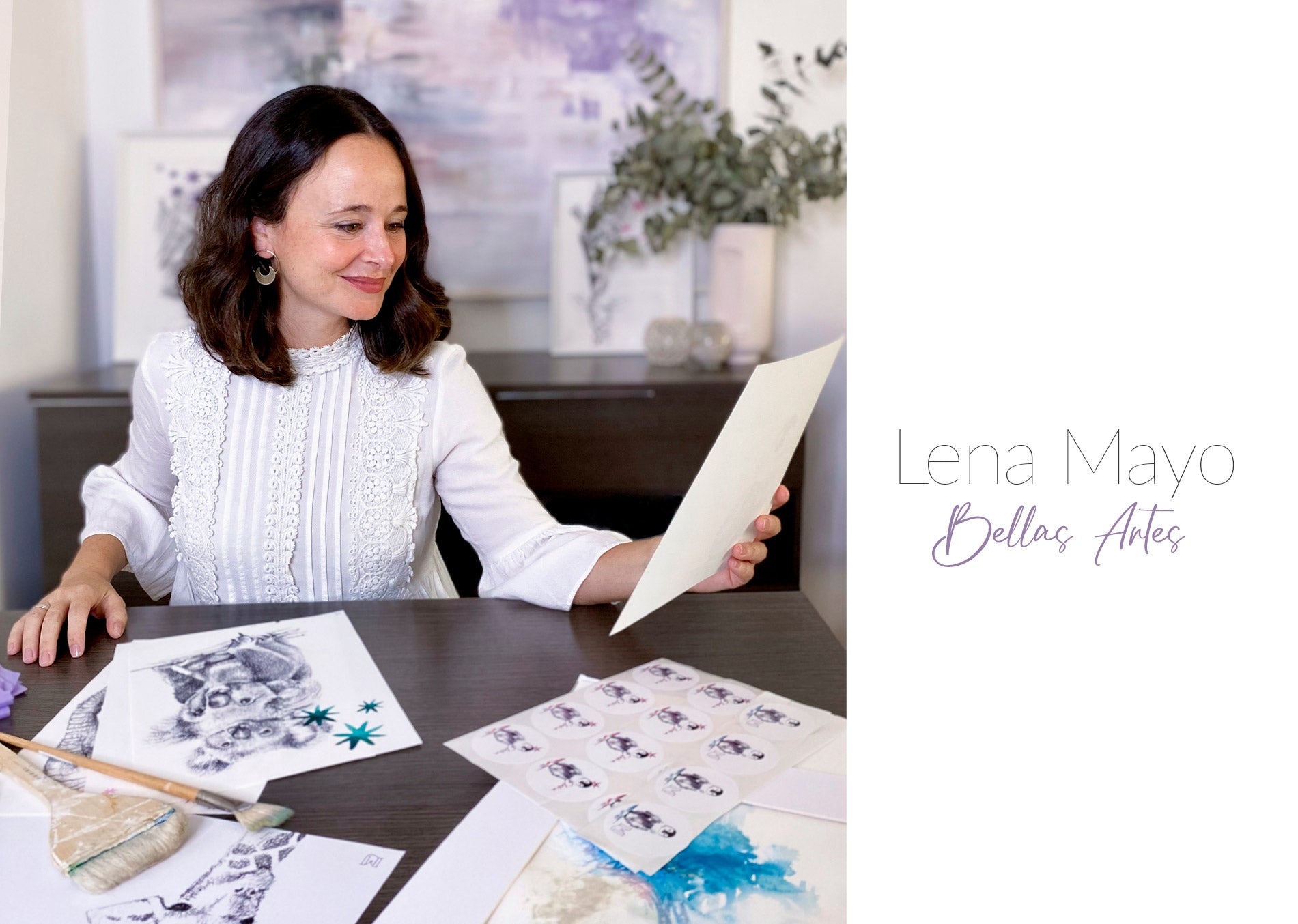 Lena Mayo, creadora de arte abstracto y para niños, en su estudio.